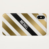 White Gold en Black Stripes Pattern Case-Mate iPhone Case (Achterkant (horizontaal))