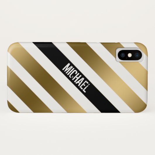 White Gold en Black Stripes Pattern Case-Mate iPhone Case (Achterkant (horizontaal))