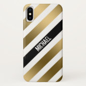 White Gold en Black Stripes Pattern Case-Mate iPhone Case (Achterkant)