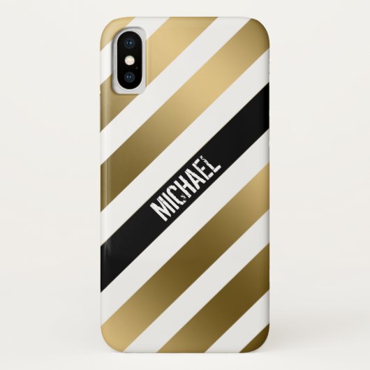 White Gold en Black Stripes Pattern Case-Mate iPhone Case (Achterkant)