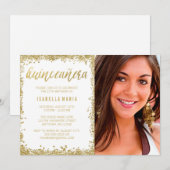 White Gold Faux Glitter Quinceanera 15th Birthday Kaart (Voorkant / Achterkant)