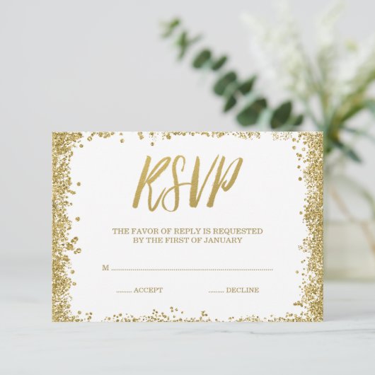 White Gold Faux Glitter RSVP (Staand voorkant)
