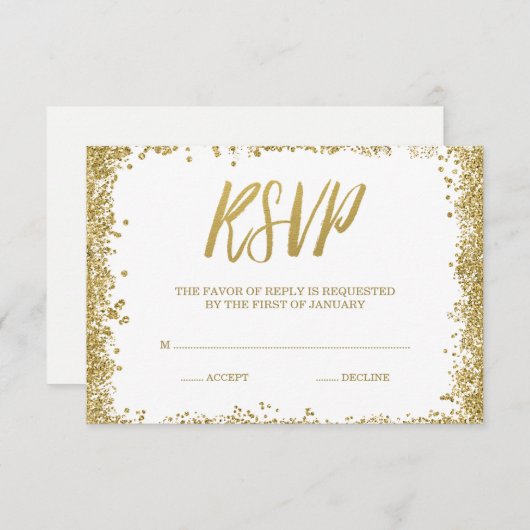 White Gold Faux Glitter RSVP (Voorkant / Achterkant)