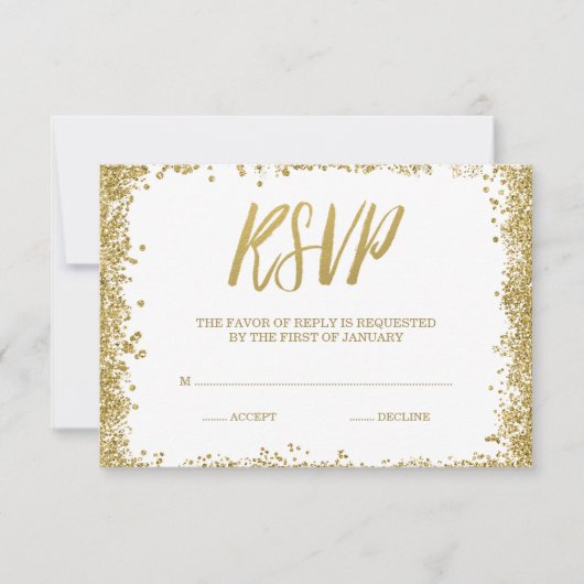 White Gold Faux Glitter RSVP Kaartje (Voorkant)