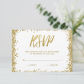 White Gold Faux Glitter RSVP Kaartje (Staand voorkant)