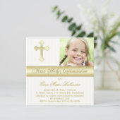 White Gold First Heilige Commune Foto Uitnodiging (Staand voorkant)