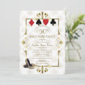 White Gold Fleur-de-Lis Casino Vegas Poker Birthda Kaart (Staand voorkant)