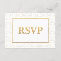 White & Gold Fleur De Lis Wedding RSVP-kaart