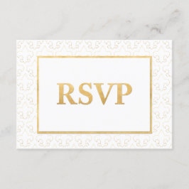 White & Gold Fleur De Lis Wedding RSVP-kaart RSVP Kaartje