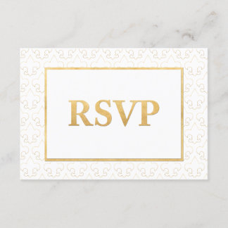 White & Gold Fleur De Lis Wedding RSVP-kaart RSVP Kaartje