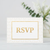 White & Gold Fleur De Lis Wedding RSVP-kaart RSVP Kaartje (Staand voorkant)