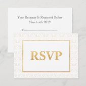 White & Gold Fleur De Lis Wedding RSVP-kaart RSVP Kaartje (Voorkant / Achterkant)