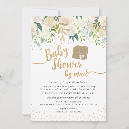 White Gold Floral Baby shower per post Kaart (Voorkant)