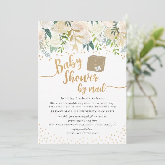 White Gold Floral Baby shower per post Kaart (Staand voorkant)