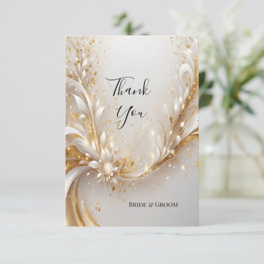 White Gold Floral bedankje Bedankkaart (Staand voorkant)