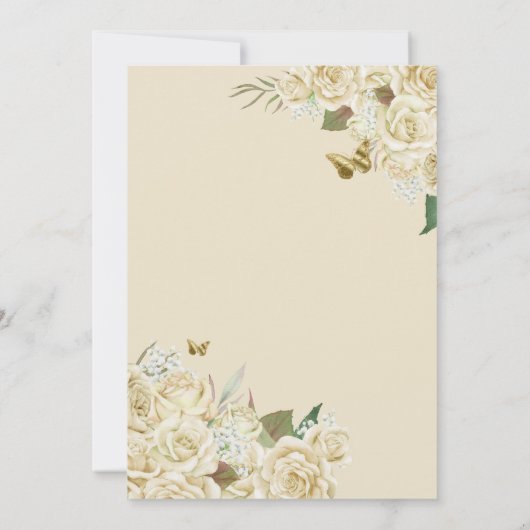 White Gold Floral Butterfly Cream Roos Quinceanera Kaart (Achterkant)