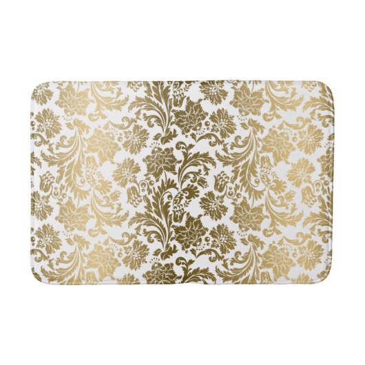 White & Gold Floral Damasks Pattern Badmat (Voorkant)