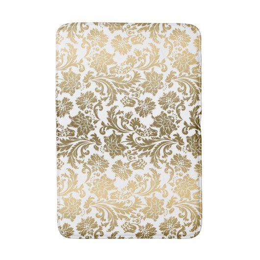 White & Gold Floral Damasks Pattern Badmat (Voorkant Verticaal)