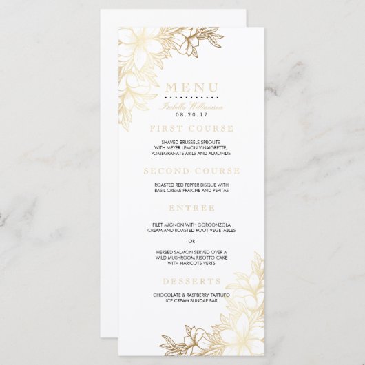 White & Gold Floral Engagement Party Menu (Voorkant / Achterkant)