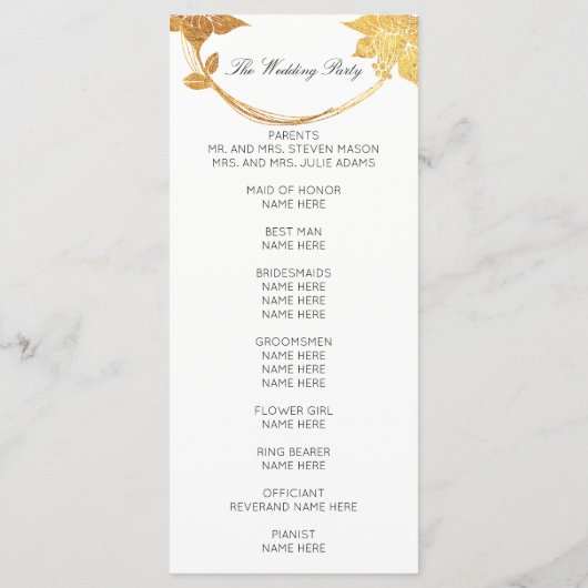 White Gold Floral Event Wedding Programme Offerte Programmakaart (Achterkant)