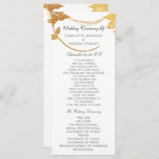 White Gold Floral Event Wedding Programme Offerte Programmakaart (Voorkant / Achterkant)