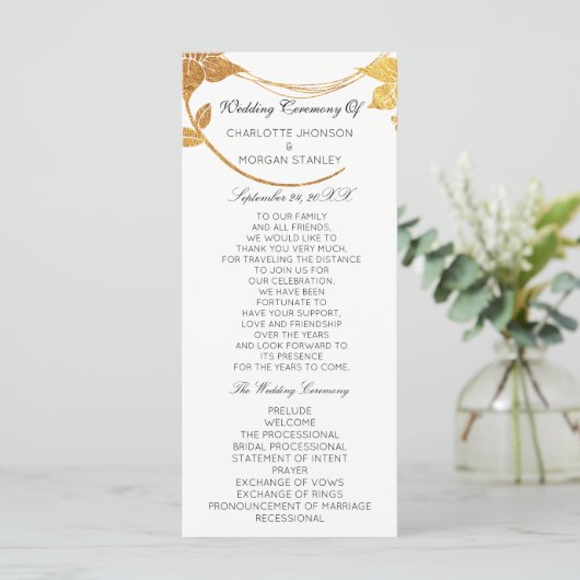 White Gold Floral Event Wedding Programme Offerte Programmakaart (Staand voorkant)