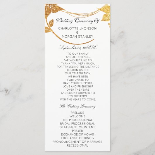 White Gold Floral Event Wedding Programme Offerte Programmakaart (Voorkant)