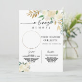 White Gold Floral Funeral Memorial Service Kaart (Staand voorkant)