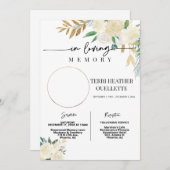 White Gold Floral Funeral Memorial Service Kaart (Voorkant / Achterkant)