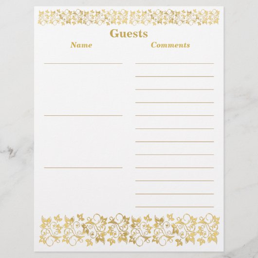 White, Gold Floral Guest Book Paper (Voorkant)