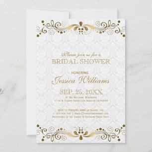 White & Gold Floral Lace Vrijgezellenfeest Invite Kaart