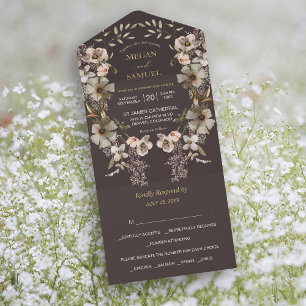 White Gold Floral met foto's bruiloft All In One Uitnodiging