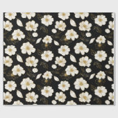 White Gold Floral op zwart Cadeaupapier (Vlak)