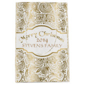White & Gold Floral Paisley Lace-kerstontwerp Medium Cadeauzakje (Voorkant)