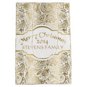 White & Gold Floral Paisley Lace-kerstontwerp Medium Cadeauzakje (Achterkant)