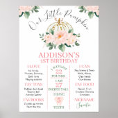 White Gold Floral Pumpkin 1st Birthday Milestone Poster (Voorkant)