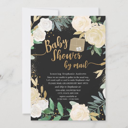 White Gold Floral Roos Baby shower per post Kaart (Voorkant)