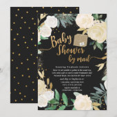 White Gold Floral Roos Baby shower per post Kaart (Voorkant / Achterkant)