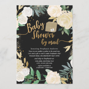 White Gold Floral Roos Baby shower per post Kaart