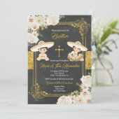 White Gold Flowers Mexican Baptism Fiesta Twin    Kaart (Staand voorkant)