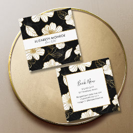 White Gold Flowers op Black Salon Hair Stylist Vierkante Visitekaartje
