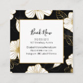 White Gold Flowers op Black Salon Hair Stylist Vierkante Visitekaartje (Achterkant)