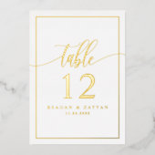 White & Gold Foil Calligrafie Photo Table Number Folie Uitnodiging (Voorkant)