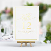 White & Gold Foil Calligrafie Photo Table Number Folie Uitnodiging