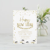 White & Gold Foil Confetti Nieuwjaarsfeest Kaart (Staand voorkant)