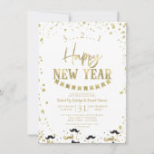 White & Gold Foil Confetti Nieuwjaarsfeest Kaart (Voorkant)