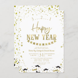 White & Gold Foil Confetti Nieuwjaarsfeest Kaart