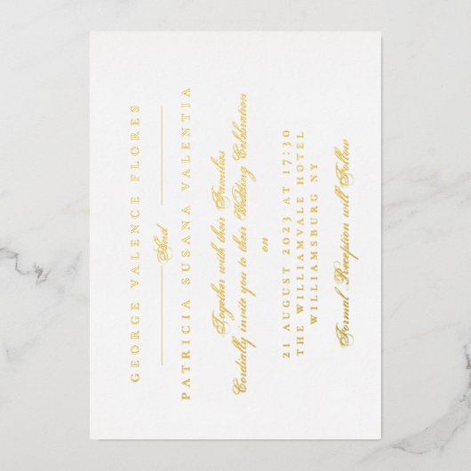 White Gold Foil Formele kalligrafie Elegant Weddin Folie Uitnodiging (Voorkant)