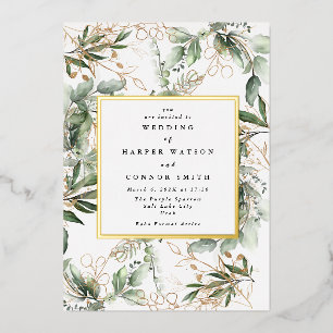 White Gold Foil Lijst   Boho Botanische Eucalyptus Folie Uitnodiging