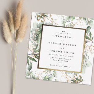 White Gold Foil Lijst   Boho Botanische Eucalyptus Kaart
